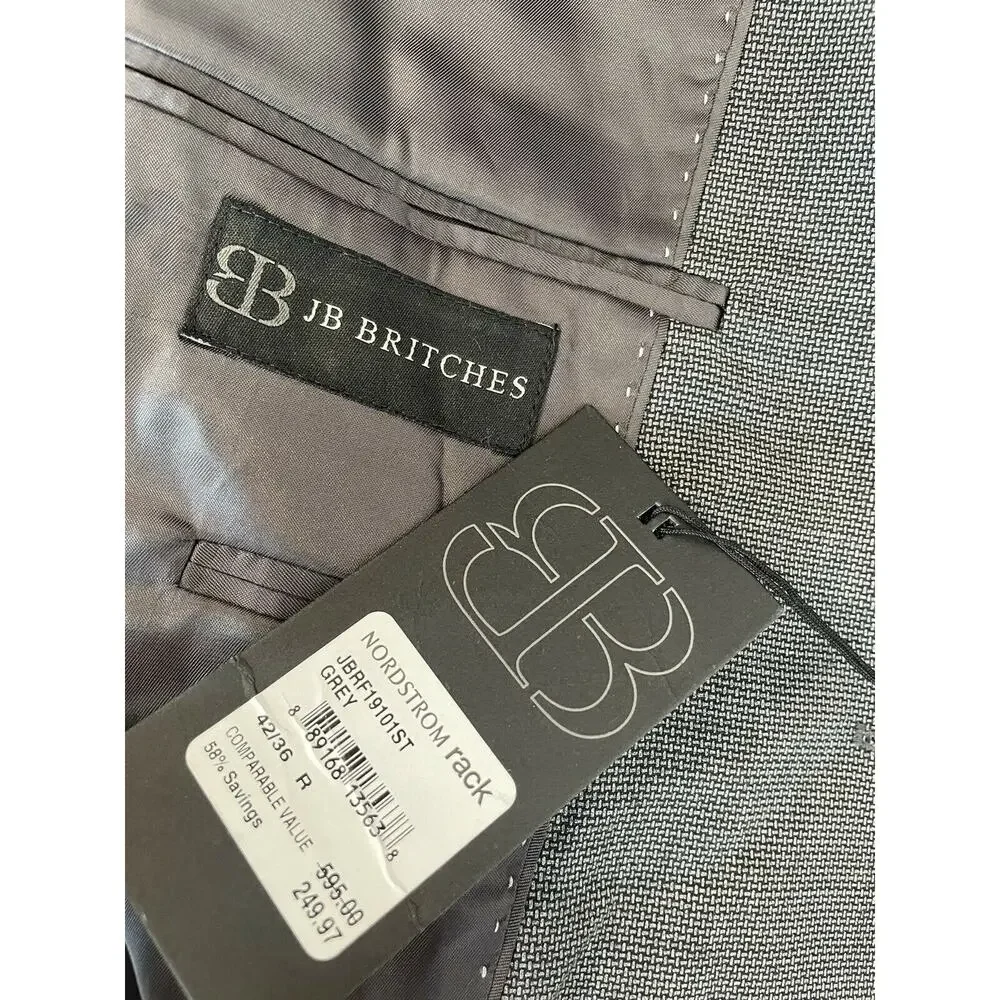JB Britches Mens 42R Logan Gray Wool Sport Coat Jacket Blazer
